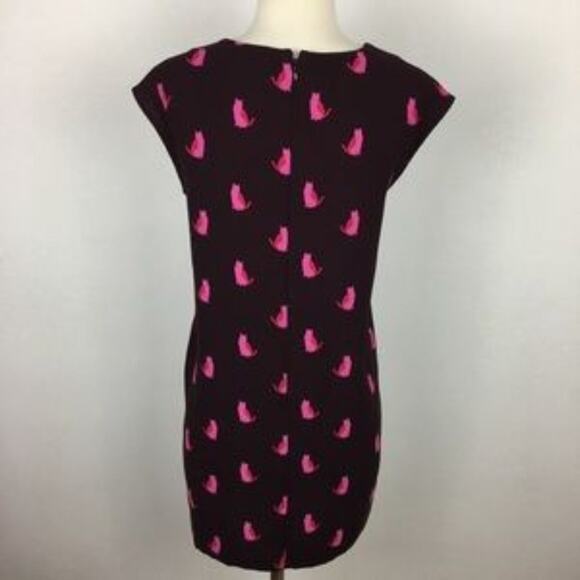 Loft Maroon Pink Cat Print Short Sleeve Scoop Neck  Sheath Dress XSP - Picture 5 of 7